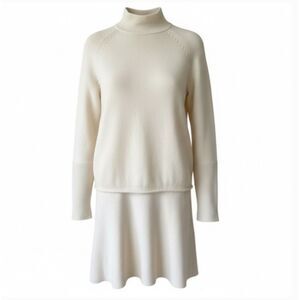 ALEXANDER MCQUEEN Cream Wool Cashmere Sweater Dress S Mock Neck Fit‎ Flare